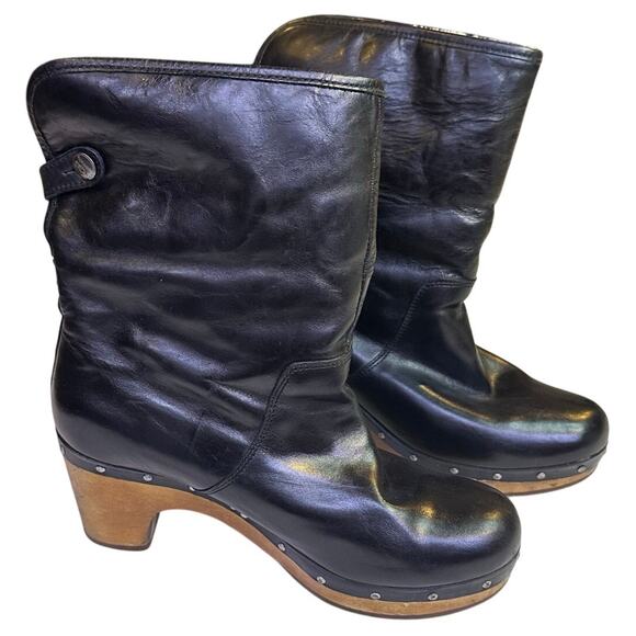 UGG Lynnea Australian Suede Shearling Lined Heeled sheep Boot Black 1958 Size 7 - Picture 3 of 13